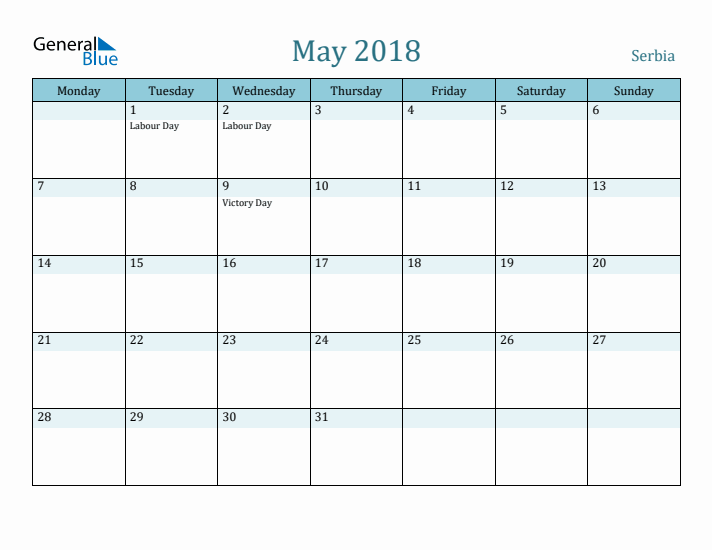 May 2018 Calendar with Holidays