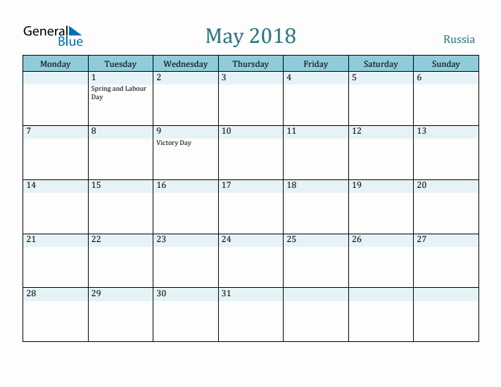 May 2018 Calendar with Holidays