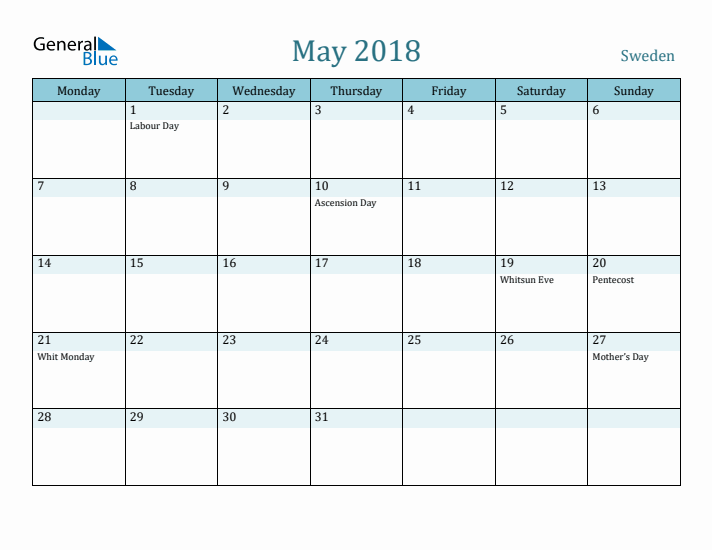 May 2018 Calendar with Holidays