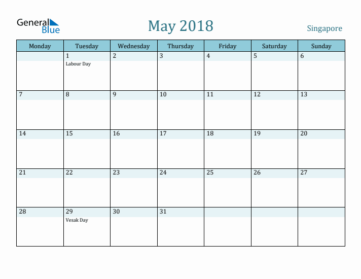 May 2018 Calendar with Holidays