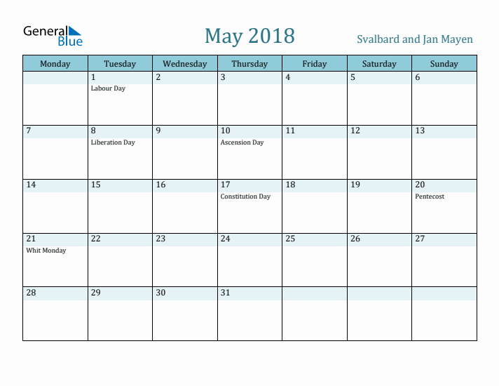 May 2018 Calendar with Holidays