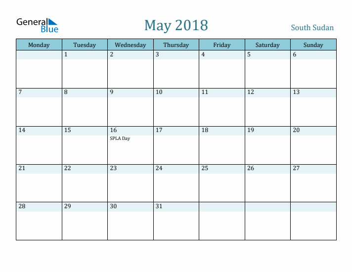 May 2018 Calendar with Holidays