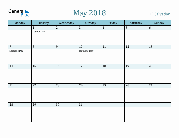 May 2018 Calendar with Holidays