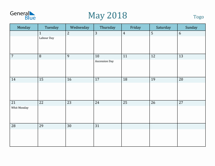 May 2018 Calendar with Holidays