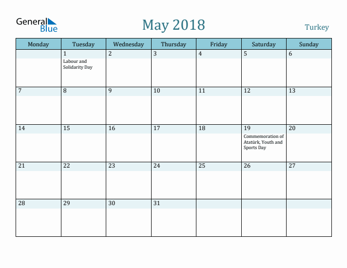 May 2018 Calendar with Holidays