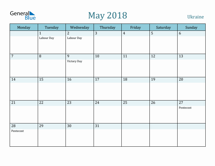 May 2018 Calendar with Holidays