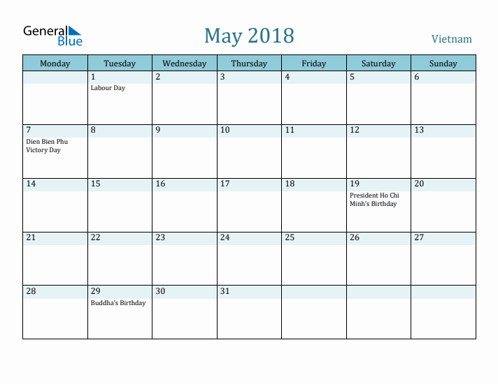 May 2018 Calendar with Holidays