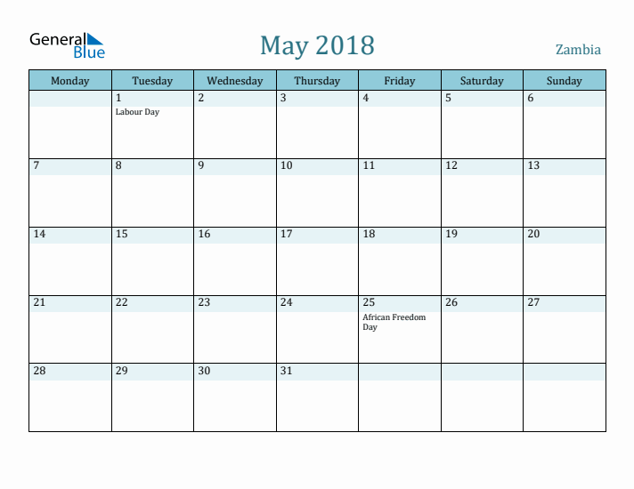 May 2018 Calendar with Holidays