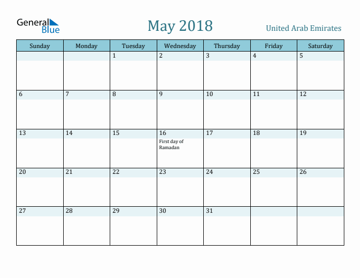 May 2018 Calendar with Holidays