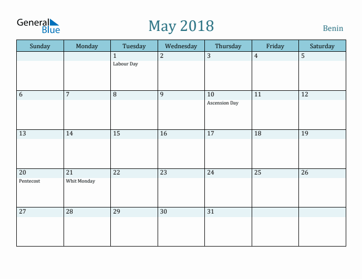 May 2018 Calendar with Holidays