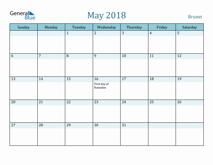 May 2018 Calendar with Holidays