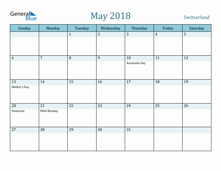 May 2018 Calendar with Holidays