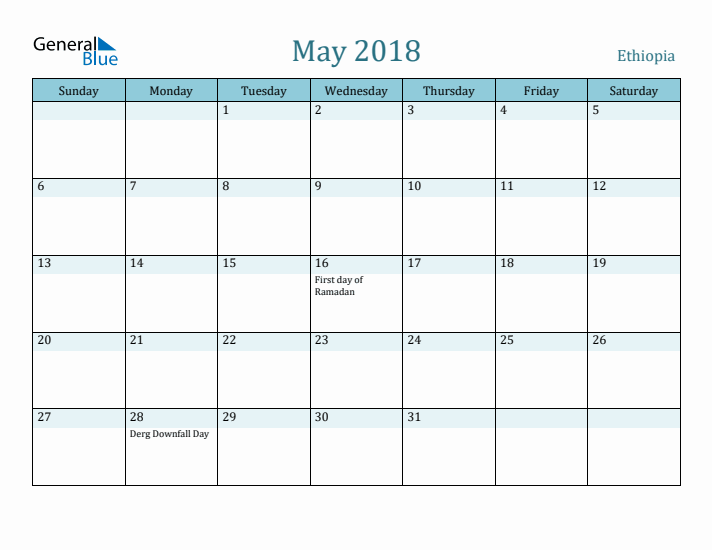 May 2018 Calendar with Holidays