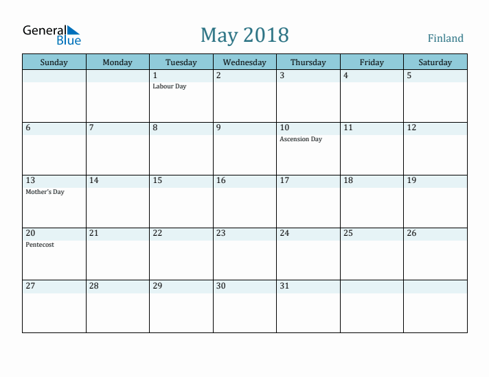 May 2018 Calendar with Holidays