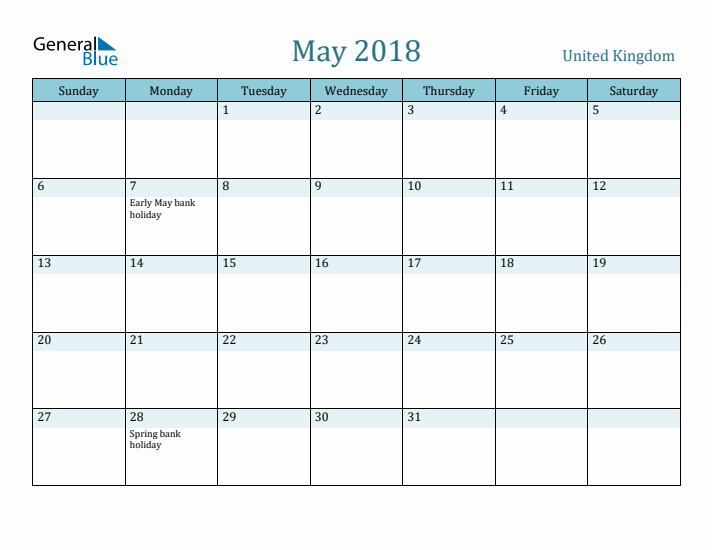 May 2018 Calendar with Holidays