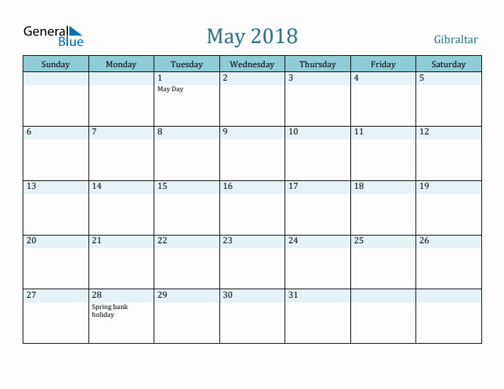 May 2018 Calendar with Holidays