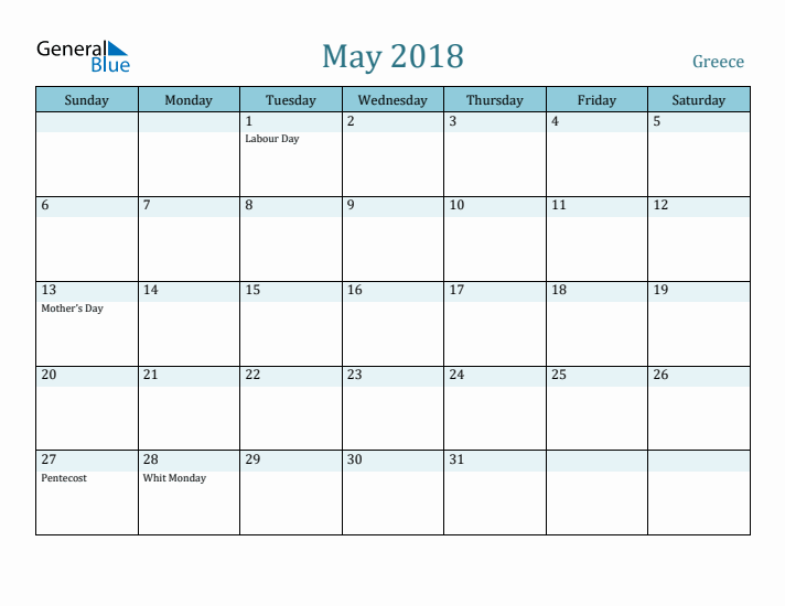 May 2018 Calendar with Holidays