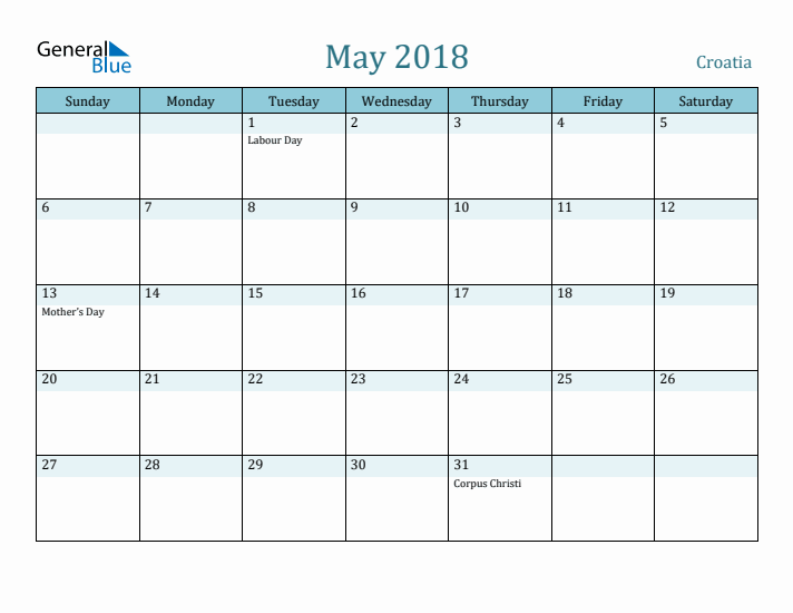 May 2018 Calendar with Holidays