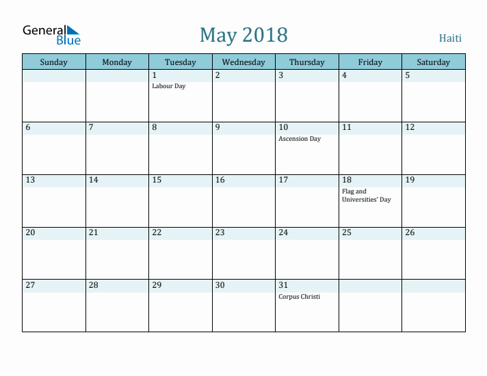 May 2018 Calendar with Holidays