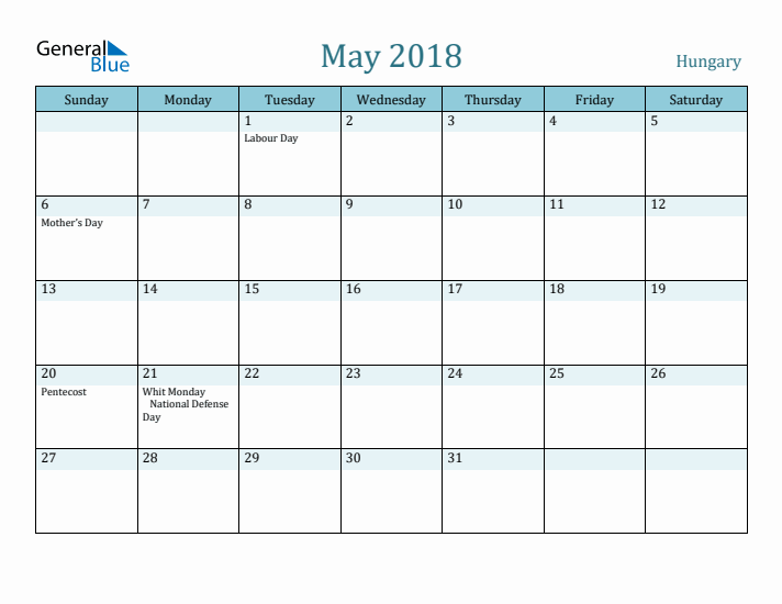 May 2018 Calendar with Holidays