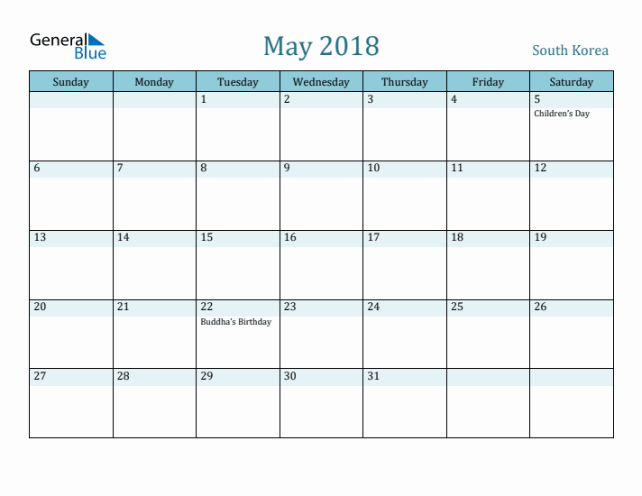 May 2018 Calendar with Holidays