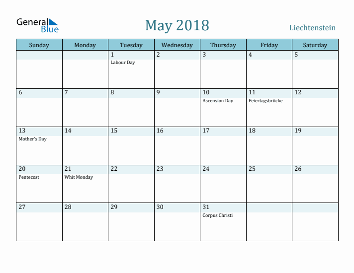 May 2018 Calendar with Holidays