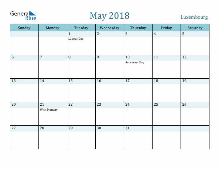 May 2018 Calendar with Holidays