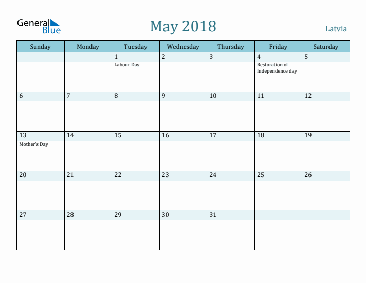 May 2018 Calendar with Holidays