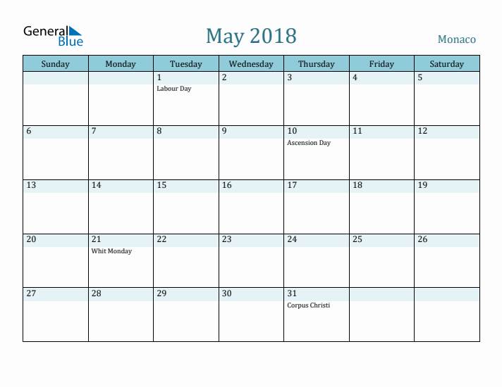 May 2018 Calendar with Holidays