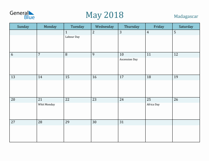 May 2018 Calendar with Holidays