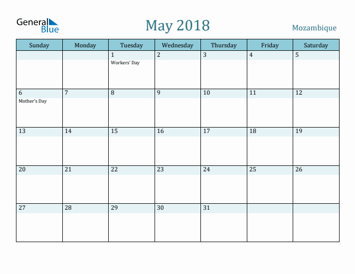 May 2018 Calendar with Holidays