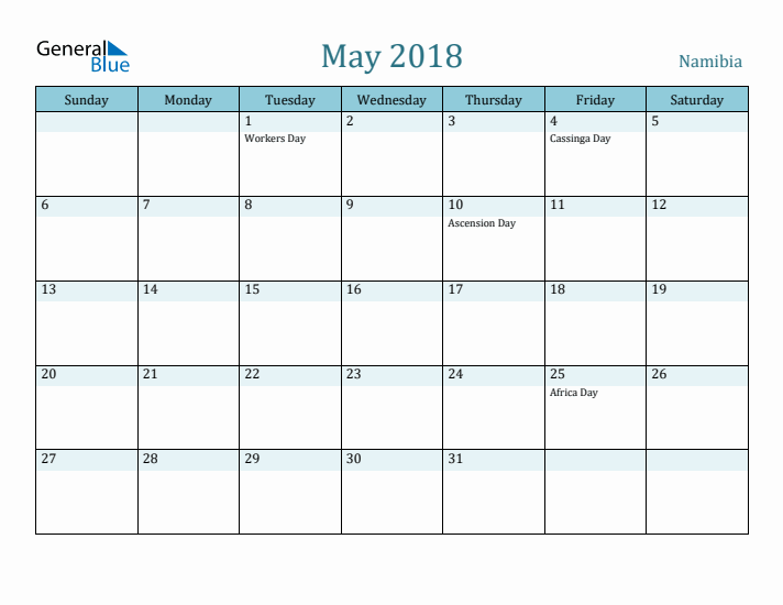 May 2018 Calendar with Holidays