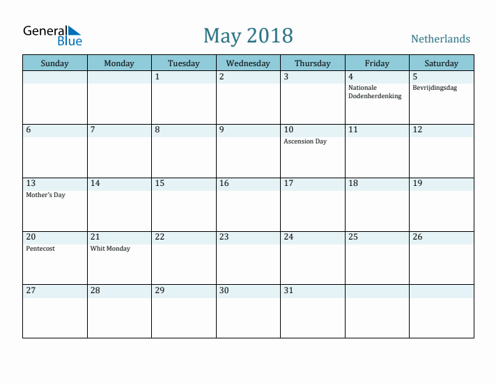 May 2018 Calendar with Holidays