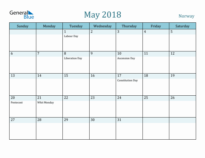 May 2018 Calendar with Holidays