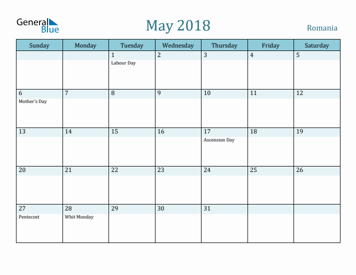 May 2018 Calendar with Holidays