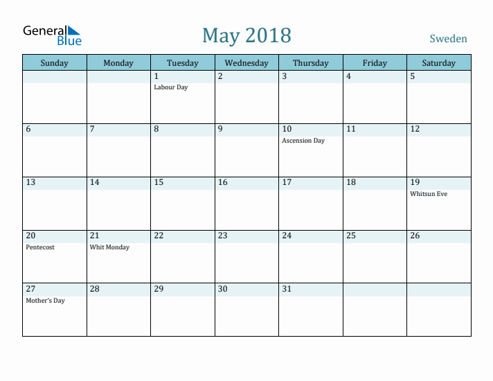 May 2018 Calendar with Holidays