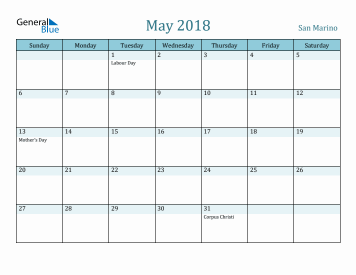 May 2018 Calendar with Holidays