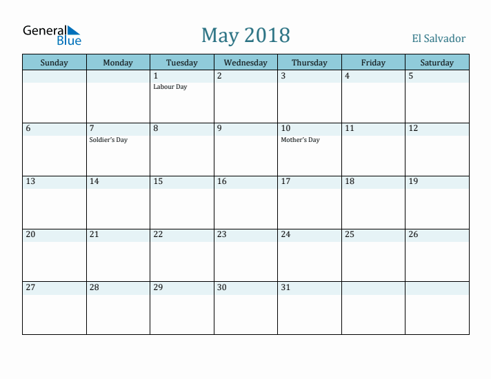 May 2018 Calendar with Holidays