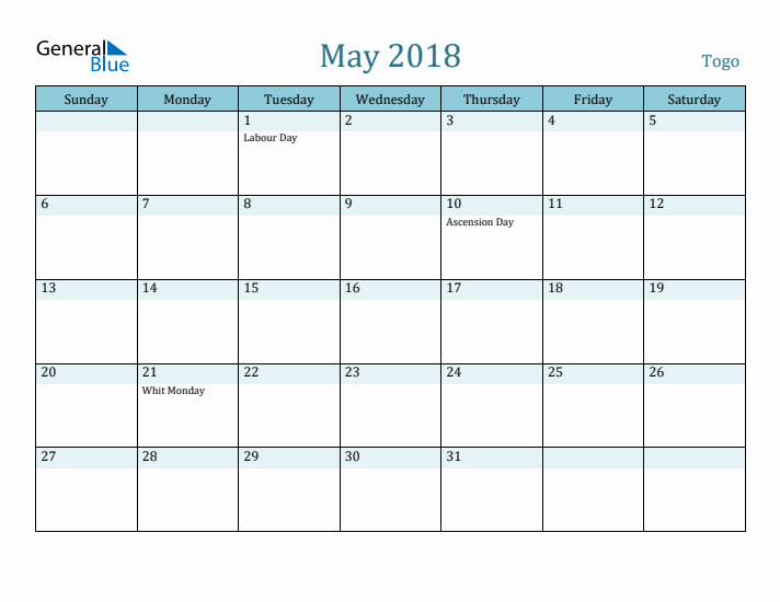 May 2018 Calendar with Holidays