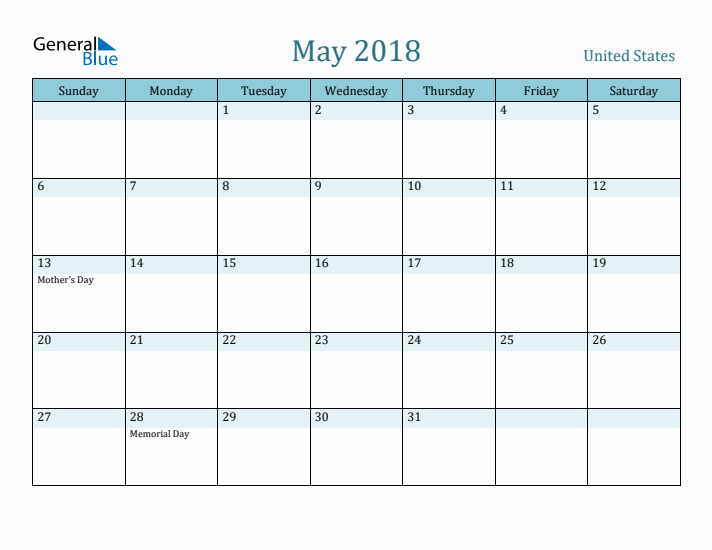 May 2018 Calendar with Holidays