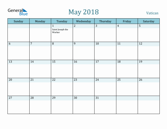 May 2018 Calendar with Holidays