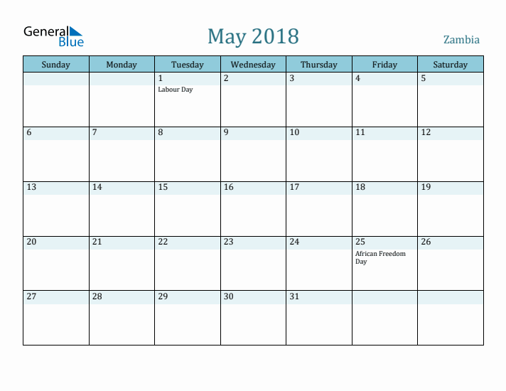 May 2018 Calendar with Holidays