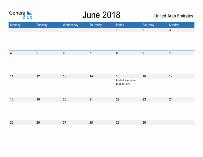 Fillable June 2018 Calendar