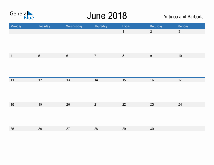 Fillable June 2018 Calendar