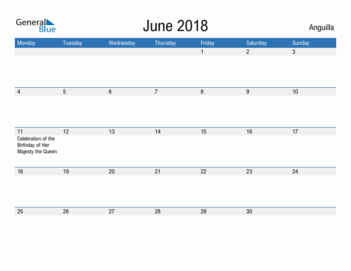 Fillable June 2018 Calendar