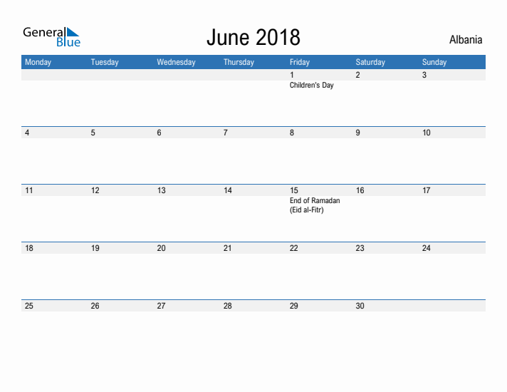 Fillable June 2018 Calendar