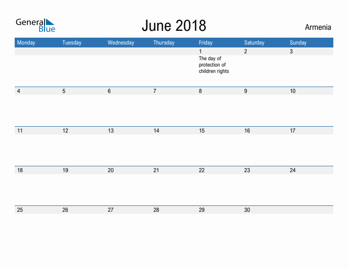 Fillable June 2018 Calendar