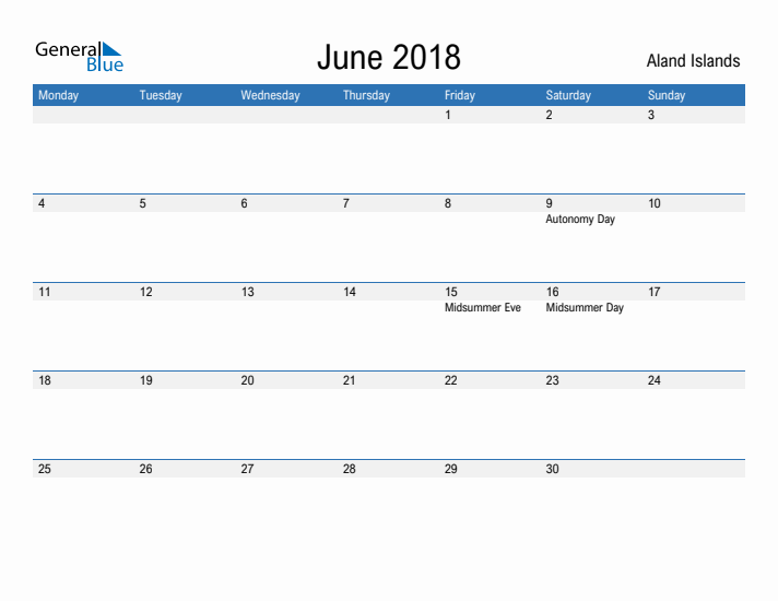 Fillable June 2018 Calendar