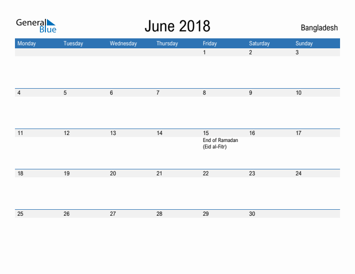 Fillable June 2018 Calendar