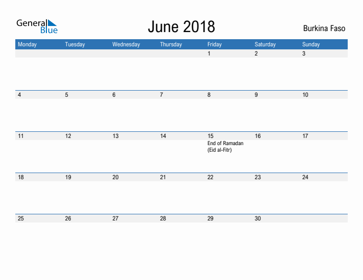 Fillable June 2018 Calendar